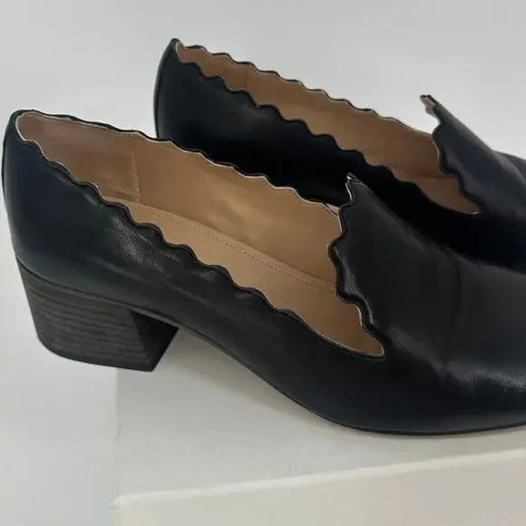 Chloe Leather Scalloped Accent Pumps Loafer Heel - Picture 4 of 9